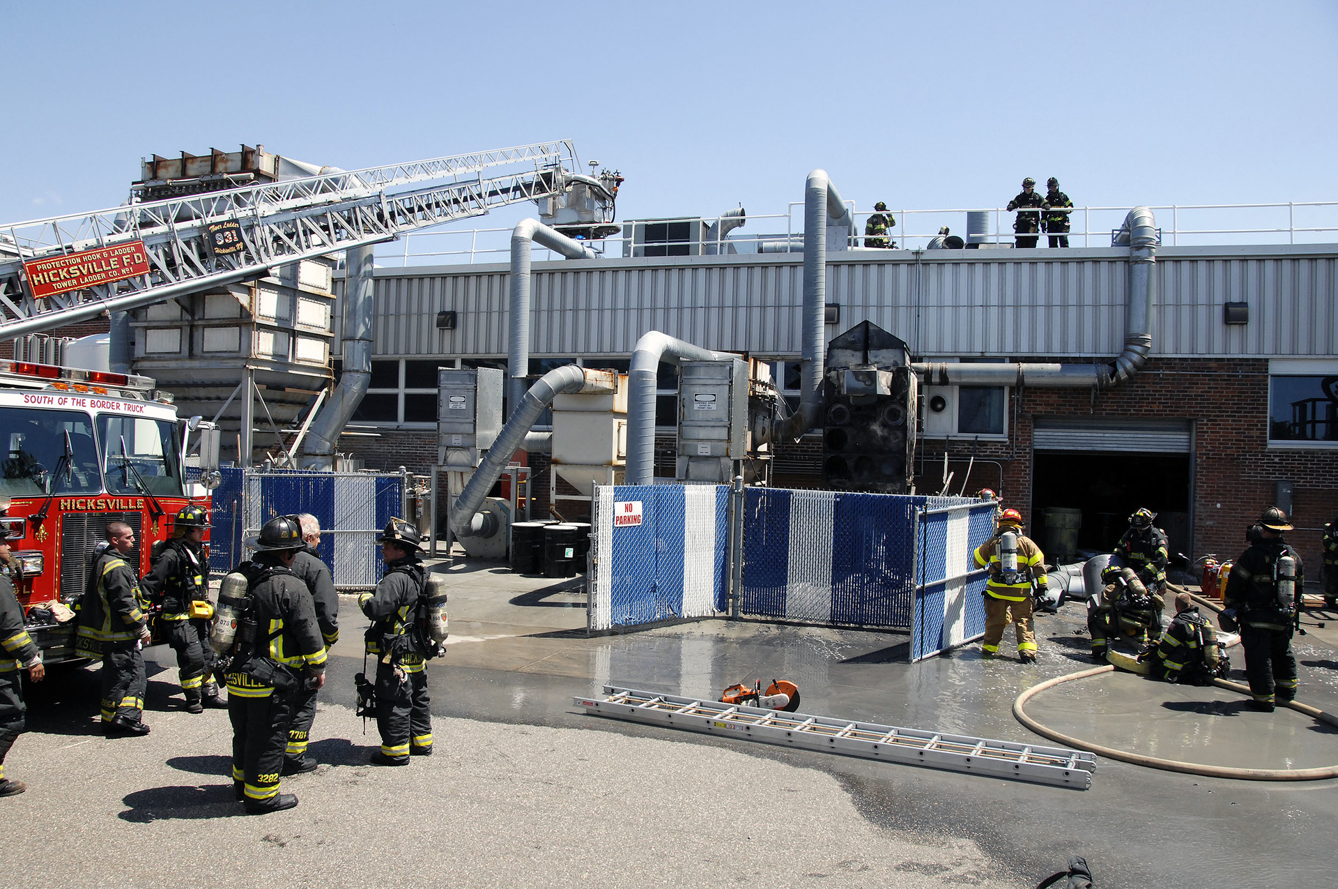 An overall view of the exposure 3 side of the fire building.