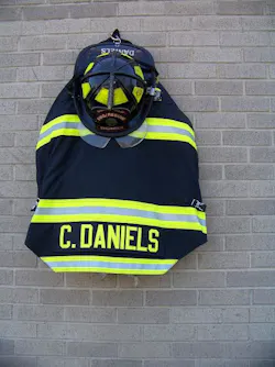 Chris Daniels' gear hangs outside of Smithfield Fire Department. Chris Daniels' gear hangs outside of Smithfield Fire Department.