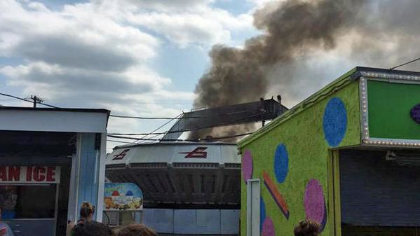 Smoke billows from the Gravitron ride at a N.J. Amusement Park.