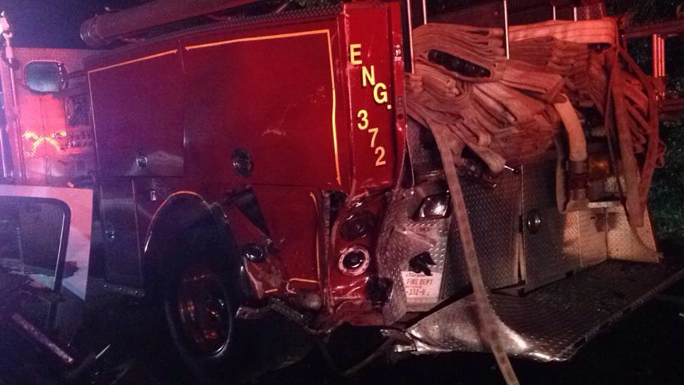 The engine was blocking a lane when it was struck.