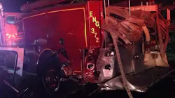 The engine was blocking a lane when it was struck. The engine was blocking a lane when it was struck.