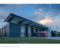 The exterior of Houston Fire/EMS Station 84. The exterior of Houston Fire/EMS Station 84.
