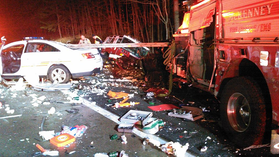 The cab of this 2002 Pierce Quantum was ripped off and tossed several feet away.