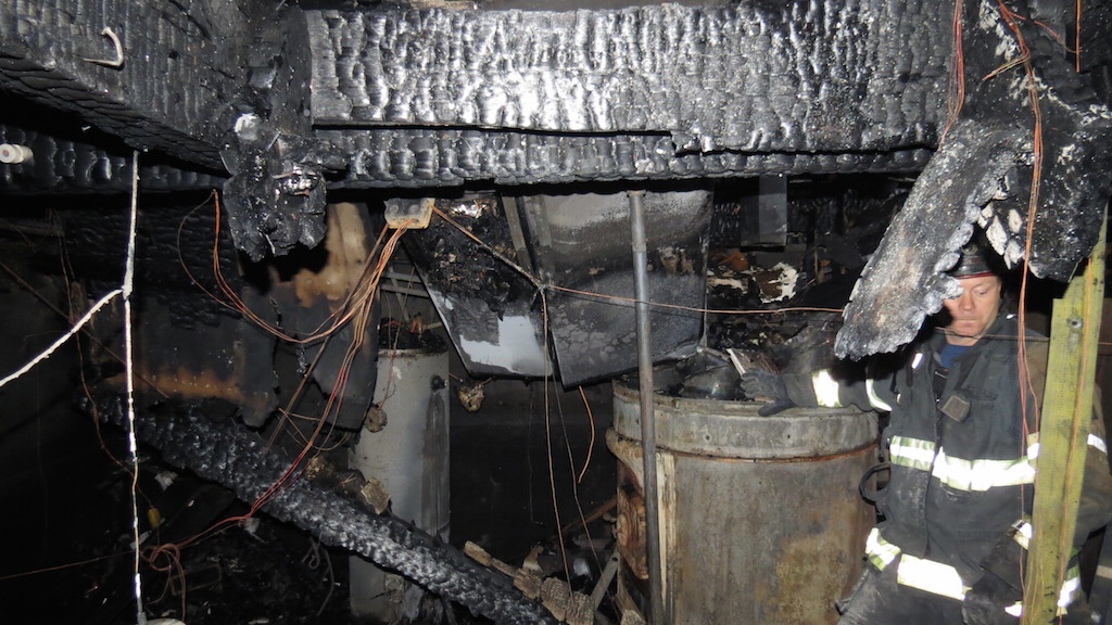 A view of the basement into which two SFD firefighter fell while fighting a fire in a single-family dwelling.