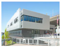 The exterior of the fire station alongside the river. The exterior of the fire station alongside the river.