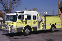 Young produced the first four-door, raised-roof cab pumper to the Bailey’s X Roads Fire Department in 1983. Note the four crosslay attack lines and hydraulic valve controls at the pump panel. Young produced the first four-door, raised-roof cab pumper to the Bailey’s X Roads Fire Department in 1983. Note the four crosslay attack lines and hydraulic valve controls at the pump panel.