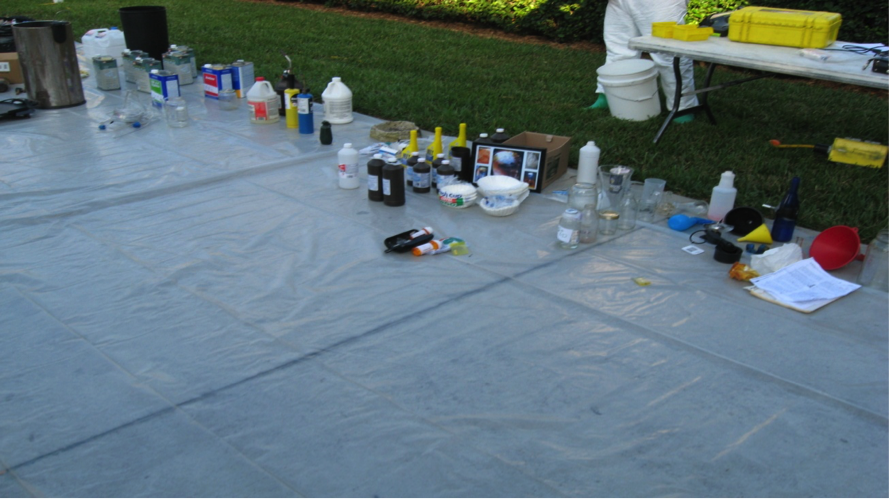 Common items to look for when determining the presence of a meth lab include drain cleaner, camping fuel, cold tablets, gas line anti-freeze, propane tanks, power drink bottles, matchbooks and starter fuel.