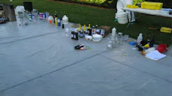 Common items to look for when determining the presence of a meth lab include drain cleaner, camping fuel, cold tablets, gas line anti-freeze, propane tanks, power drink bottles, matchbooks and starter fuel. Common items to look for when determining the presence of a meth lab include drain cleaner, camping fuel, cold tablets, gas line anti-freeze, propane tanks, power drink bottles, matchbooks and starter fuel.