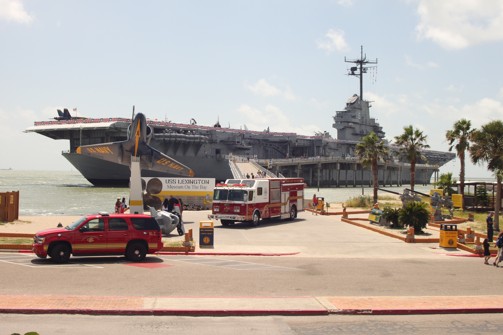 Hazmat 12 and BC2 in front of the USS Lexington Aircraft Carrier Museum in Corpus Christi Bay.