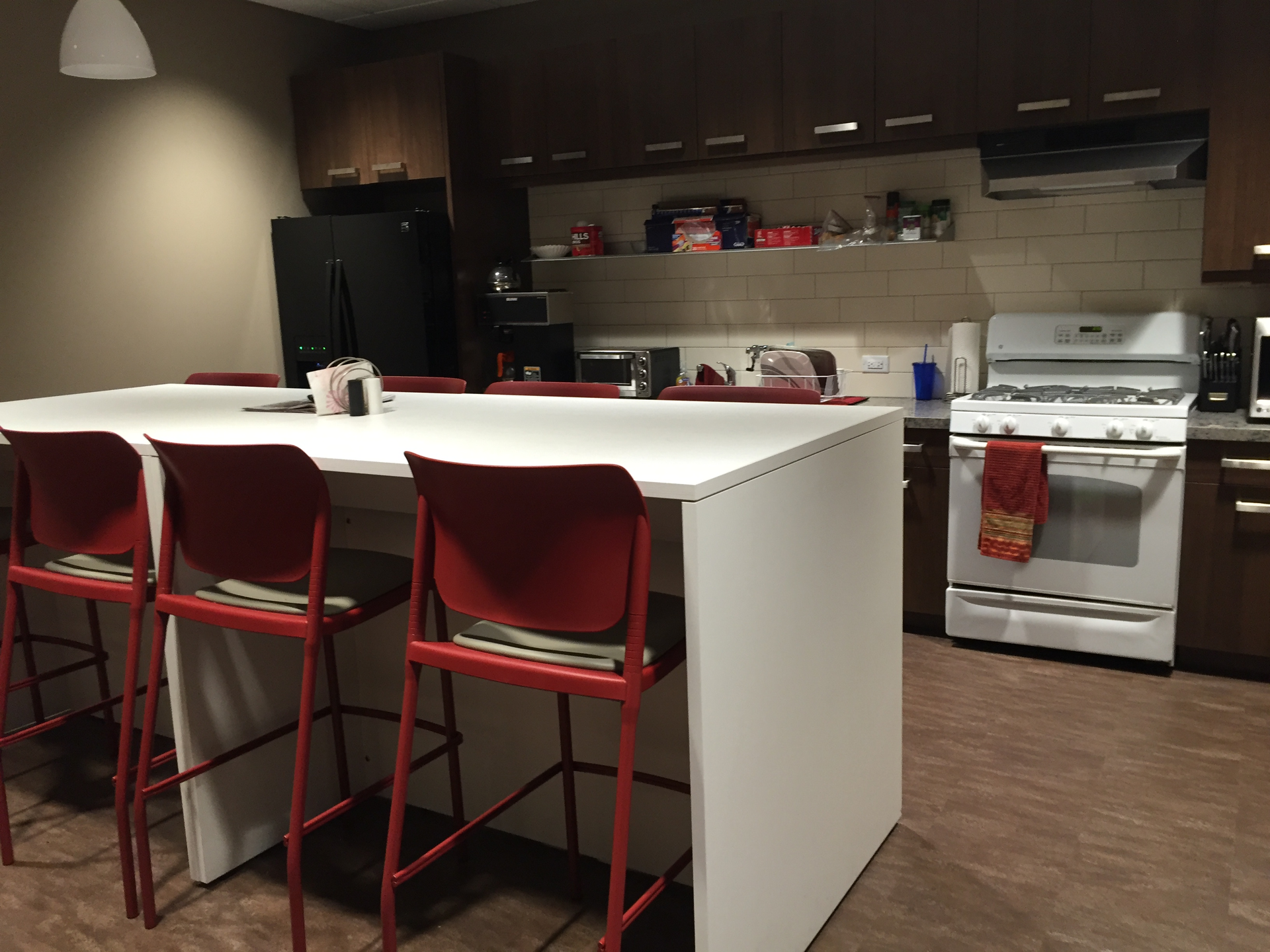 Administrative staff has a separate kitchen and break room.