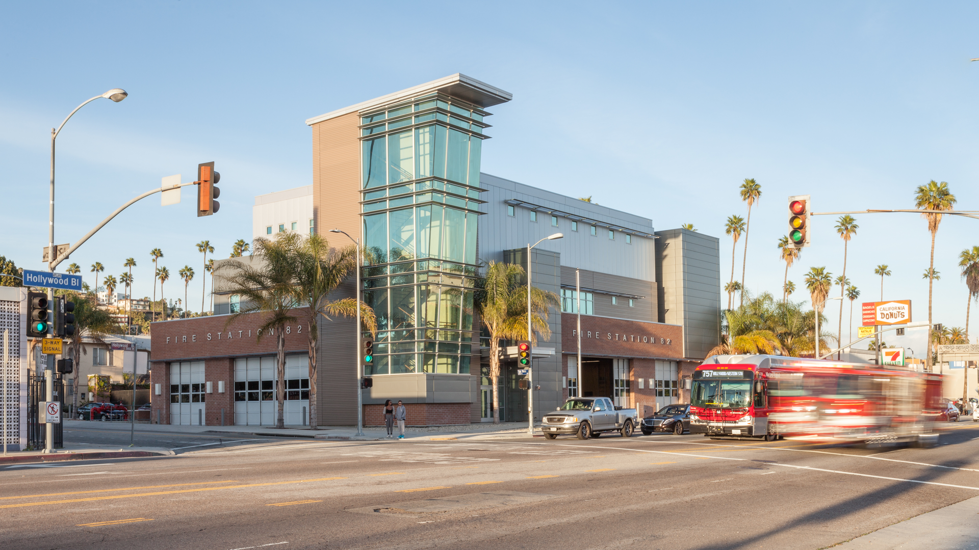 An exterior view of both sides of the station.