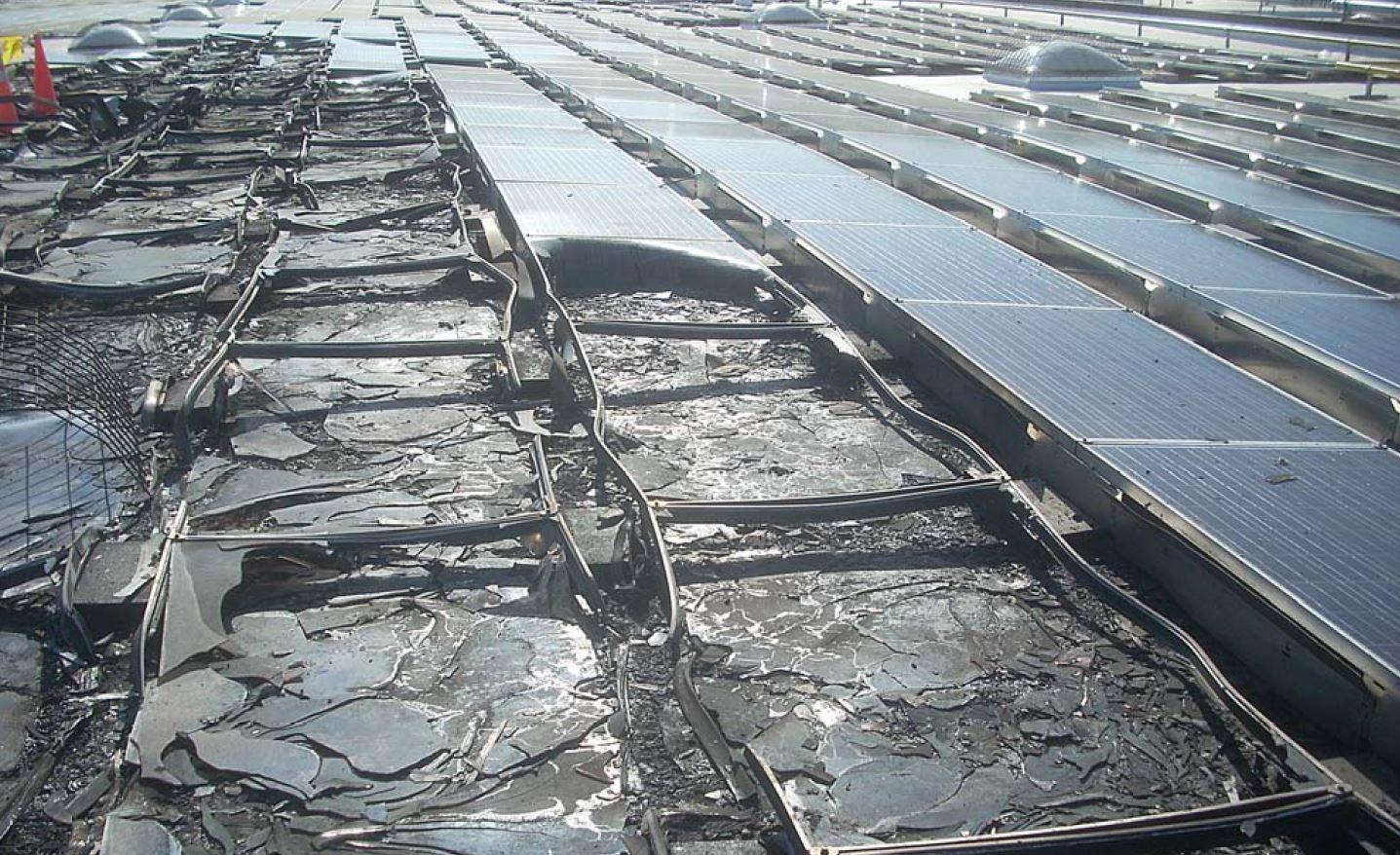 The solar PV modules have been damaged by fire.