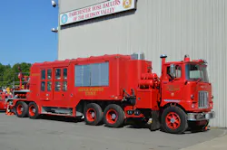 The FDNY Super Pumper is now privately owned and was recently displayed at the SPAAMFAA National Convention in Middletown, NY. This 1965 Mack apparatus is the most powerful land-based unit ever built. The FDNY Super Pumper is now privately owned and was recently displayed at the SPAAMFAA National Convention in Middletown, NY. This 1965 Mack apparatus is the most powerful land-based unit ever built.