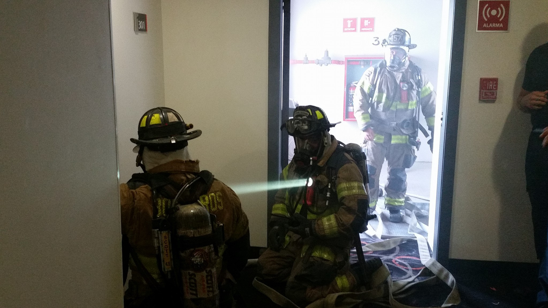 San Diego and Tijuana firefighters spent a day conducting hands-on training at a hotel in Tijuana.