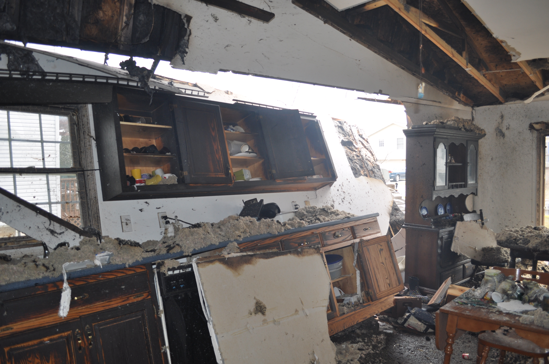 The explosion sent a fireball through the home, blowing out the Bravo wall at the roof line.