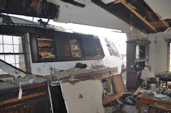 The explosion sent a fireball through the home, blowing out the Bravo wall at the roof line. The explosion sent a fireball through the home, blowing out the Bravo wall at the roof line.