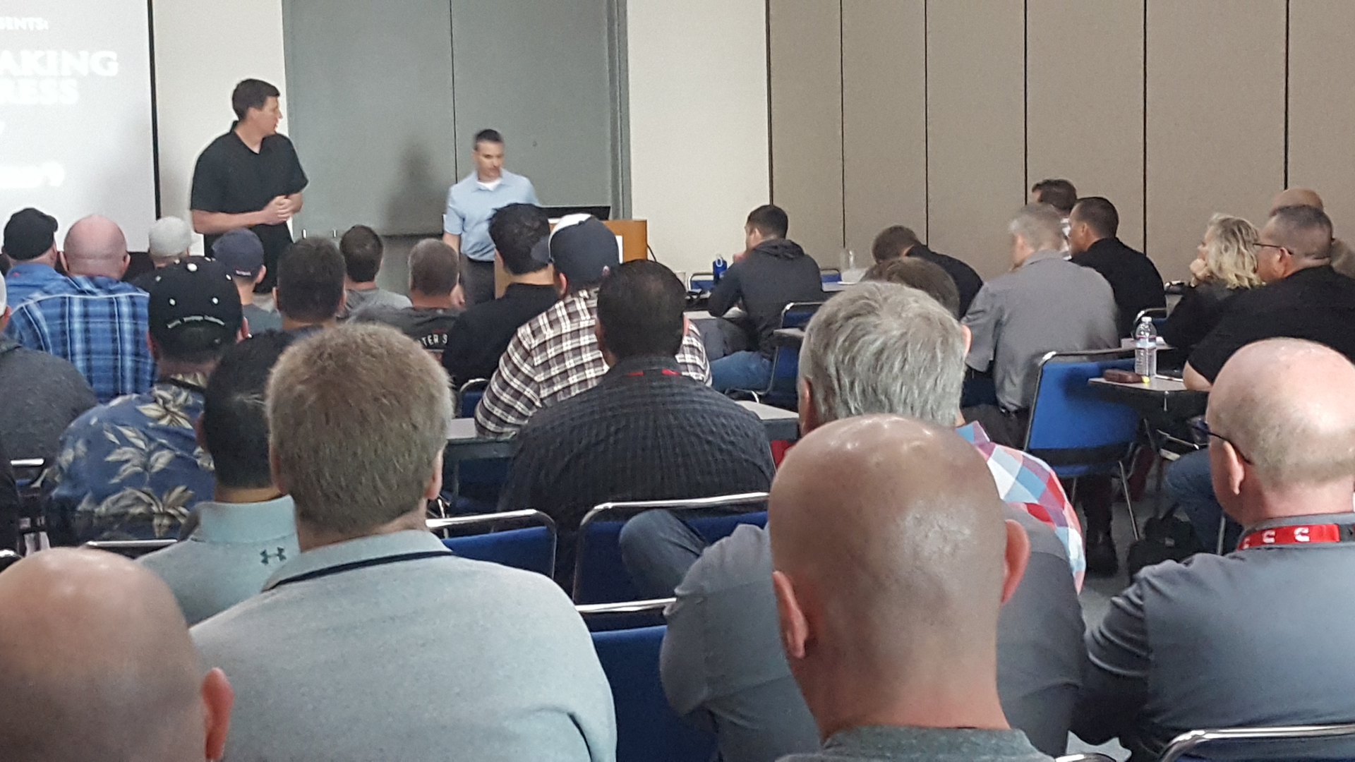 Tom Johnson, right, and John Spera, both with the Aurora, CO, Fire Department, give a presentation on decision-making under stress at Firehouse World 2017.