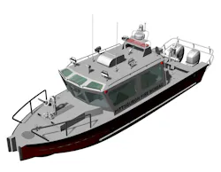 The 34-foot fireboat from Lake Assault is a deep V-hull configuration, with an 11-foot overall beam. The 34-foot fireboat from Lake Assault is a deep V-hull configuration, with an 11-foot overall beam.