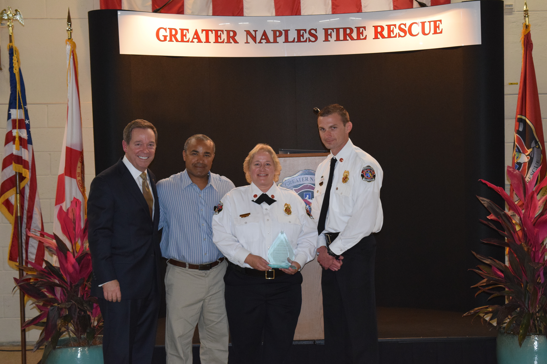 Left to right, Tenzinga CEO/Founder Bob Norton, Lt. Michael Cruz, Deputy Chief Shawn Hanson, and Battalion Chief Matt Trent.