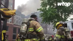 Firefighters work to contain a five-alarm fire at a construction site in College Park, MD. Firefighters work to contain a five-alarm fire at a construction site in College Park, MD.