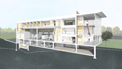 Charlottesville, VA, Fire Department Fontaine Avenue Station No. 10: The kitchen, dining room and dayrooms are located on the ground floor immediately adjacent to the apparatus bays. The bunk and locker rooms are located over top of the apparatus bays, with vertical response via slide poles and stairs on both sides of the bays. Charlottesville, VA, Fire Department Fontaine Avenue Station No. 10: The kitchen, dining room and dayrooms are located on the ground floor immediately adjacent to the apparatus bays. The bunk and locker rooms are located over top of the apparatus bays, with vertical response via slide poles and stairs on both sides of the bays.