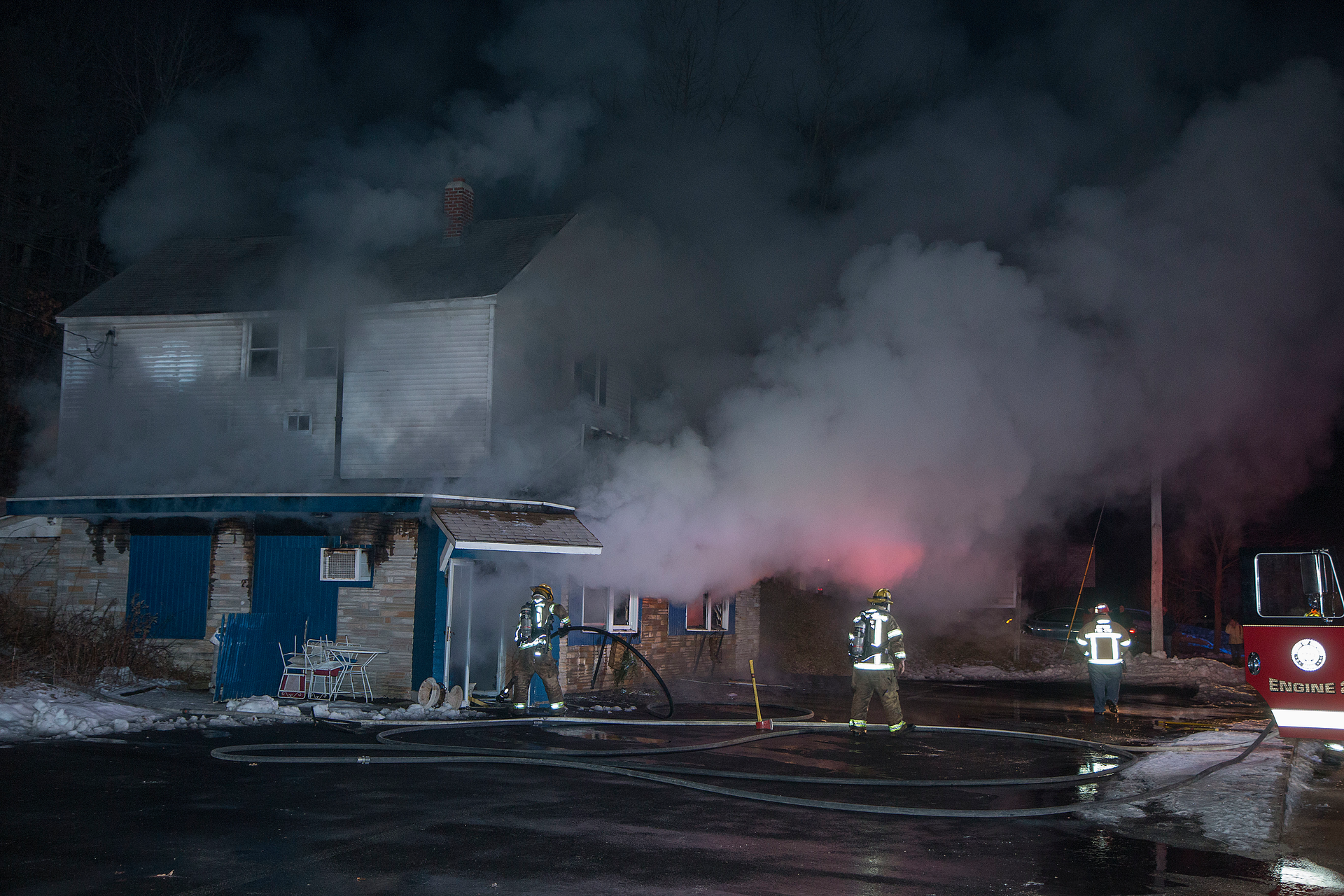 The Oxford Fire Department, along with several mutual-aid departments, responded to the scene of a fire in a mixed-use building with a hair-styling business on the first level and apartments above.