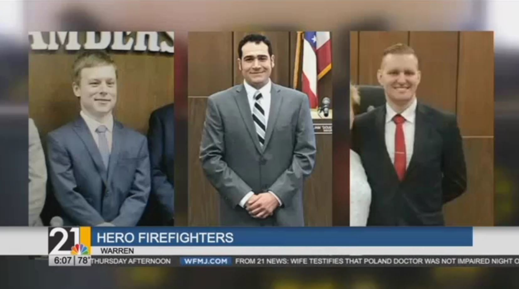 Three new hires with the Warren Fire Department are being credited with saving a veteran colleague when he had a heart attack Monday at their fire station.