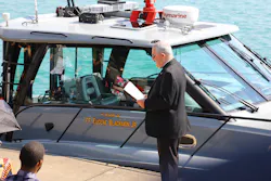 Chaplain John McNallis offered a blessing during the christening of the new 6-8-8. Chaplain John McNallis offered a blessing during the christening of the new 6-8-8.