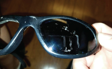 The hi-performance prescription safety glasses protected a bicyclist's eyes when he was struck by a cable.