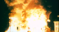 Phosphorous caught fire when water leaked from one of the 55-gallon drums, spread to all containers and engulfed this truck in Gettysburg, PA. Phosphorous caught fire when water leaked from one of the 55-gallon drums, spread to all containers and engulfed this truck in Gettysburg, PA.