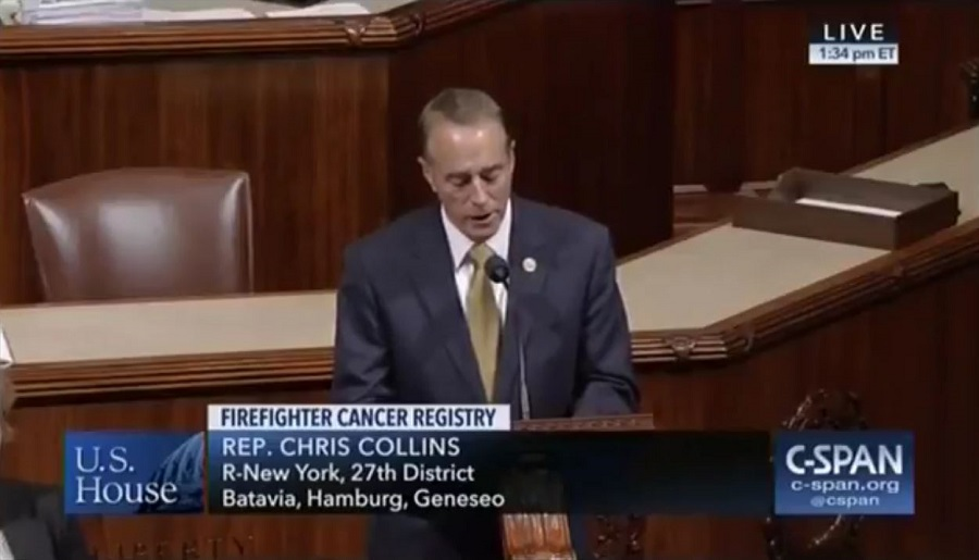 US Rep. Chris Collins, R-NY, speaks from the House floor Tuesday in support of The Firefighter Cancer Registry Act, which the House went on to approve unanimously.