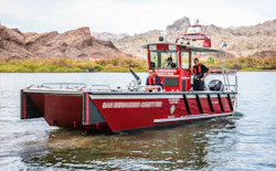 Lake Assault Boats, has placed two fire and rescue boats into service with the San Bernardino County Fire Department in California. The versatile landing craft style vessels – one 28 feet long and the other 26 feet long – are equipped to handle a wide range of emergency response scenarios. Shown here is the 28 foot craft. Photo courtesy of Brandon Barsugli of the San Bernardino County Fire Department. Lake Assault Boats, has placed two fire and rescue boats into service with the San Bernardino County Fire Department in California. The versatile landing craft style vessels – one 28 feet long and the other 26 feet long – are equipped to handle a wide range of emergency response scenarios. Shown here is the 28 foot craft. Photo courtesy of Brandon Barsugli of the San Bernardino County Fire Department.