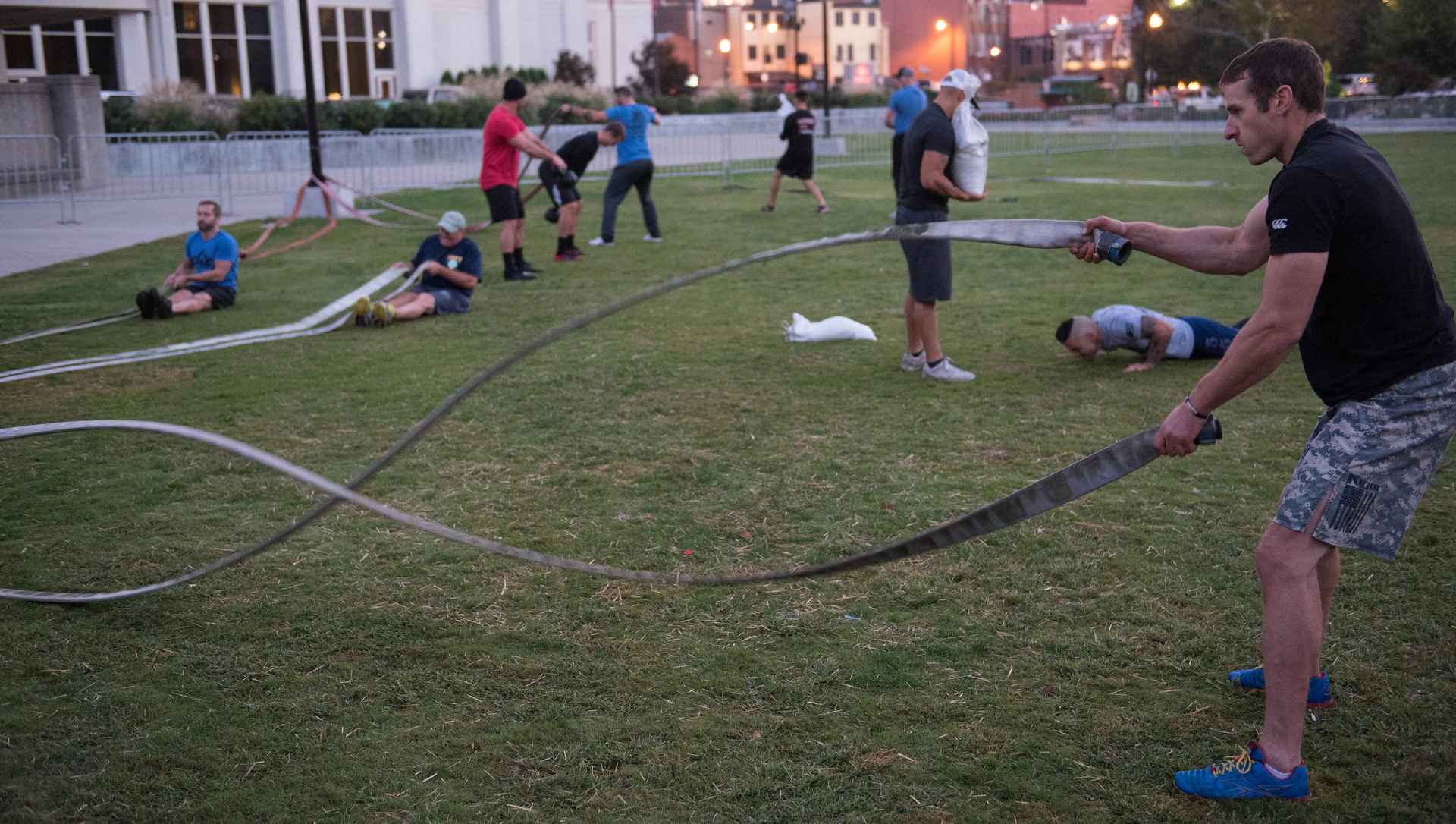 Firefighters participate in morning workouts at Firehouse Expo 2017.
