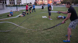 Firefighters participate in morning workouts at Firehouse Expo 2017. Firefighters participate in morning workouts at Firehouse Expo 2017.