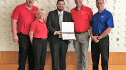 Oklahoma State University student Brett Seggerman (center) received the 2017 Phillip L. Turner Fire Protection Scholarship at Firehouse Expo in Nashville. Seggerman is pictured here with (from left) Akron Brass Senior District Manager Kent Clasen, Akron Brass Director of Marketing Kim Morrow, FAMA Board Vice President Steve Toren and FAMA 2017 Education Committee Chair Lou Milanovich. Oklahoma State University student Brett Seggerman (center) received the 2017 Phillip L. Turner Fire Protection Scholarship at Firehouse Expo in Nashville. Seggerman is pictured here with (from left) Akron Brass Senior District Manager Kent Clasen, Akron Brass Director of Marketing Kim Morrow, FAMA Board Vice President Steve Toren and FAMA 2017 Education Committee Chair Lou Milanovich.