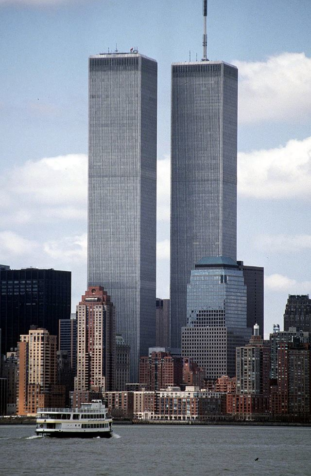 In a 1999 file photo, the twin towers of the World Trade Center dominate the New York City skyline.