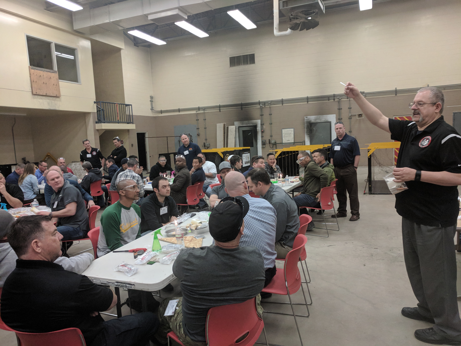 Dan Madrzykowski leads bootcamp participants through burn exercises.