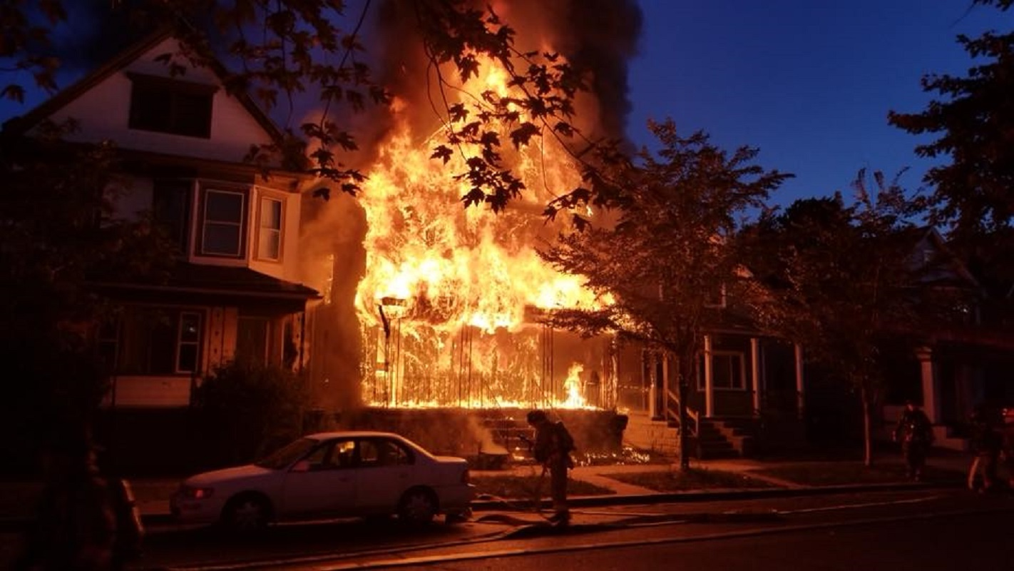 Firefighters on scene at a fully involved residential blaze in Buffalo, NY, on Sept. 22, 2017.