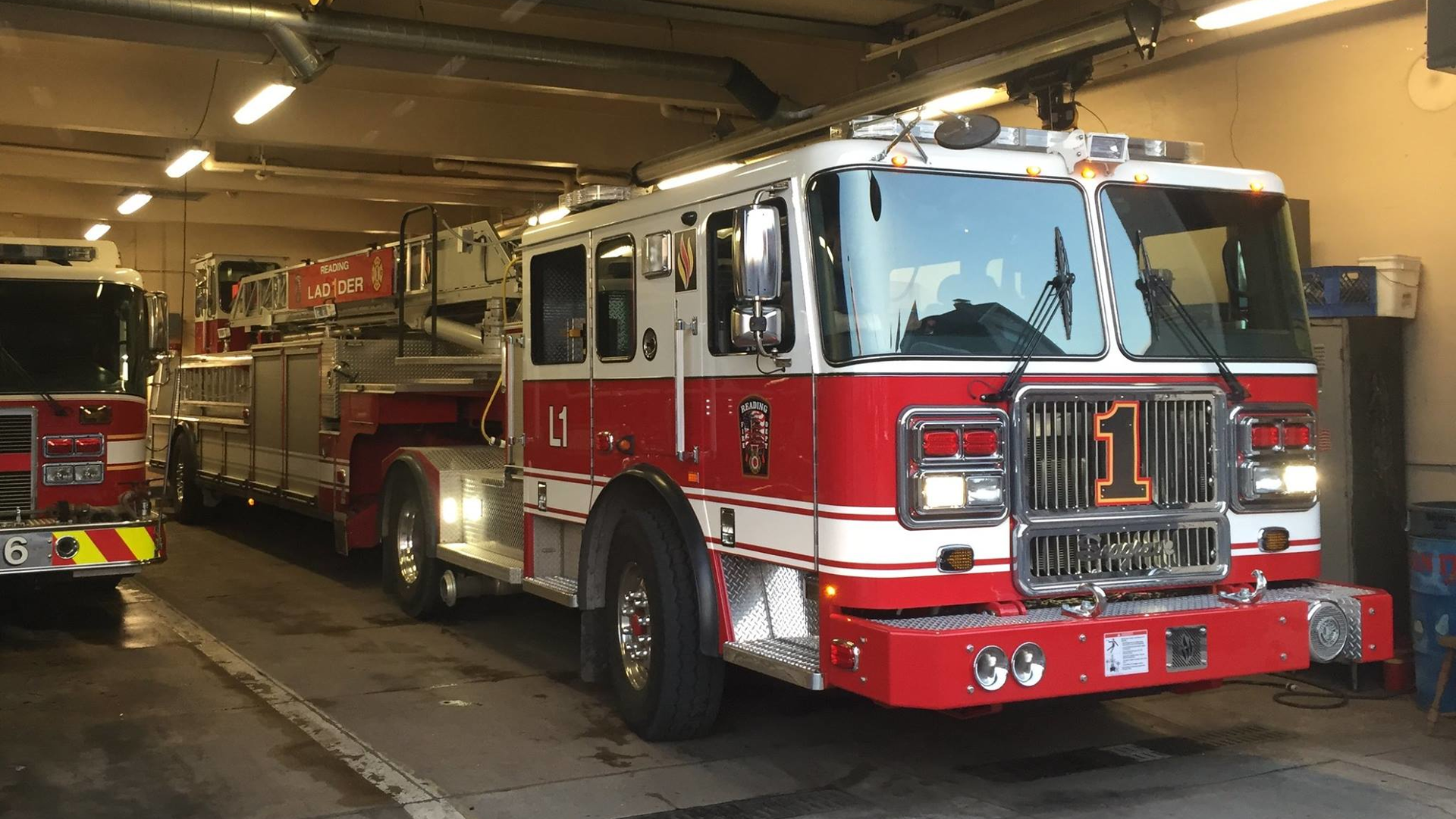 The apparatus bay at a fire station in Reading, PA.