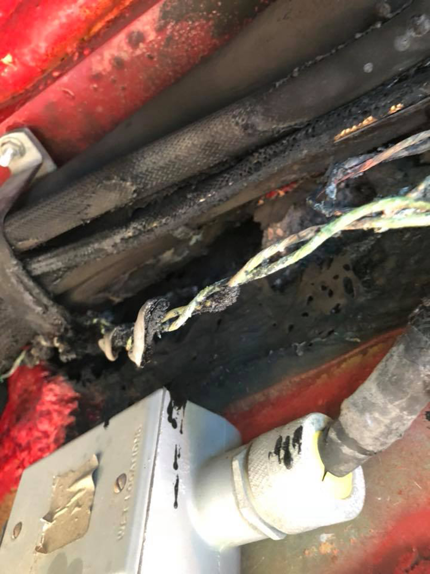 Fire-damaged wiring beneath the Camp Jackson Fire Department.