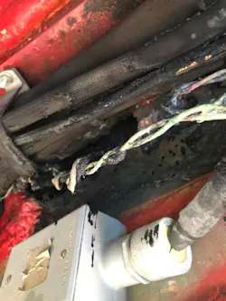 Fire-damaged wiring beneath the Camp Jackson Fire Department. Fire-damaged wiring beneath the Camp Jackson Fire Department.