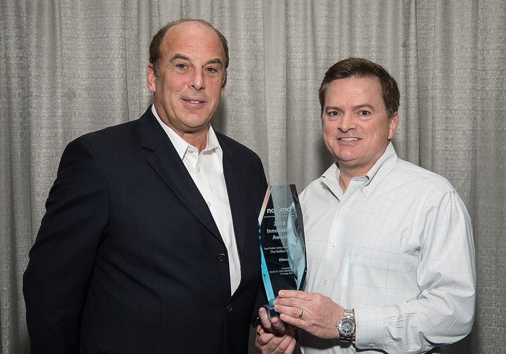Elbeco received national recognition at the NAUMD 2018 Expo for Best Public Safety Product Innovation. Receiving the award was Elbeco&rsquo;s President & CEO, David Lurio (left) and Vice President of Sales and Marketing, David Burnette (right).