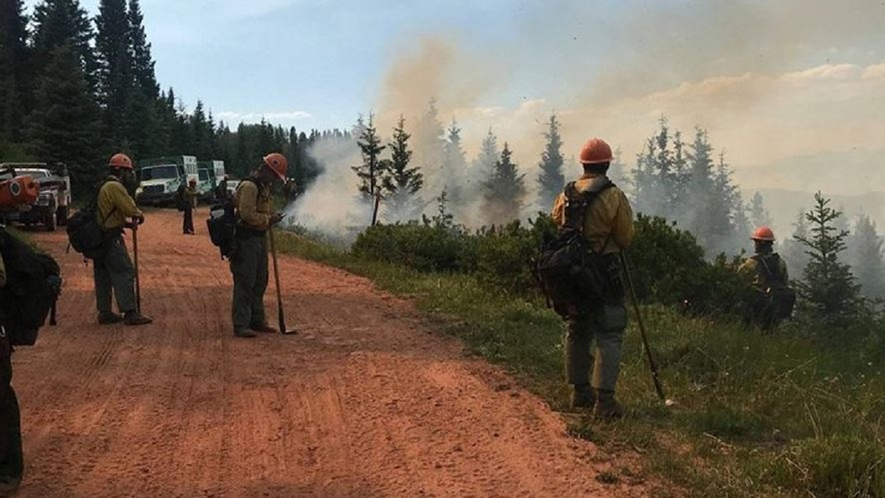 Crews working on containment lines on the 416 Fire in the San Juan National Forest on Friday, June 29, 2018.
