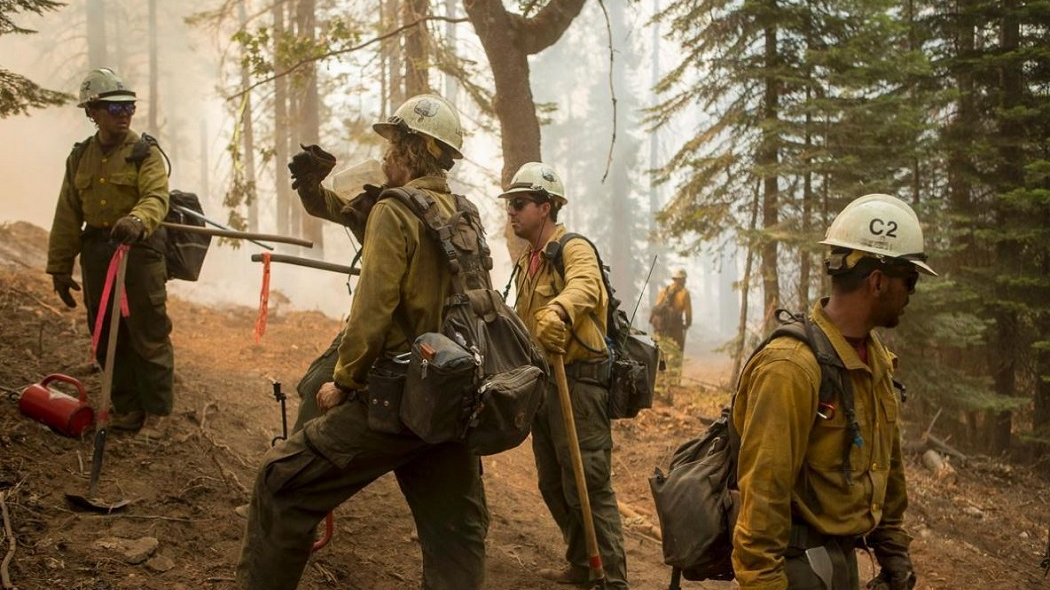 Members of the Dalton Hotshot crew working to contain the Ferguson Fire on Thursday, July 26, 2018.