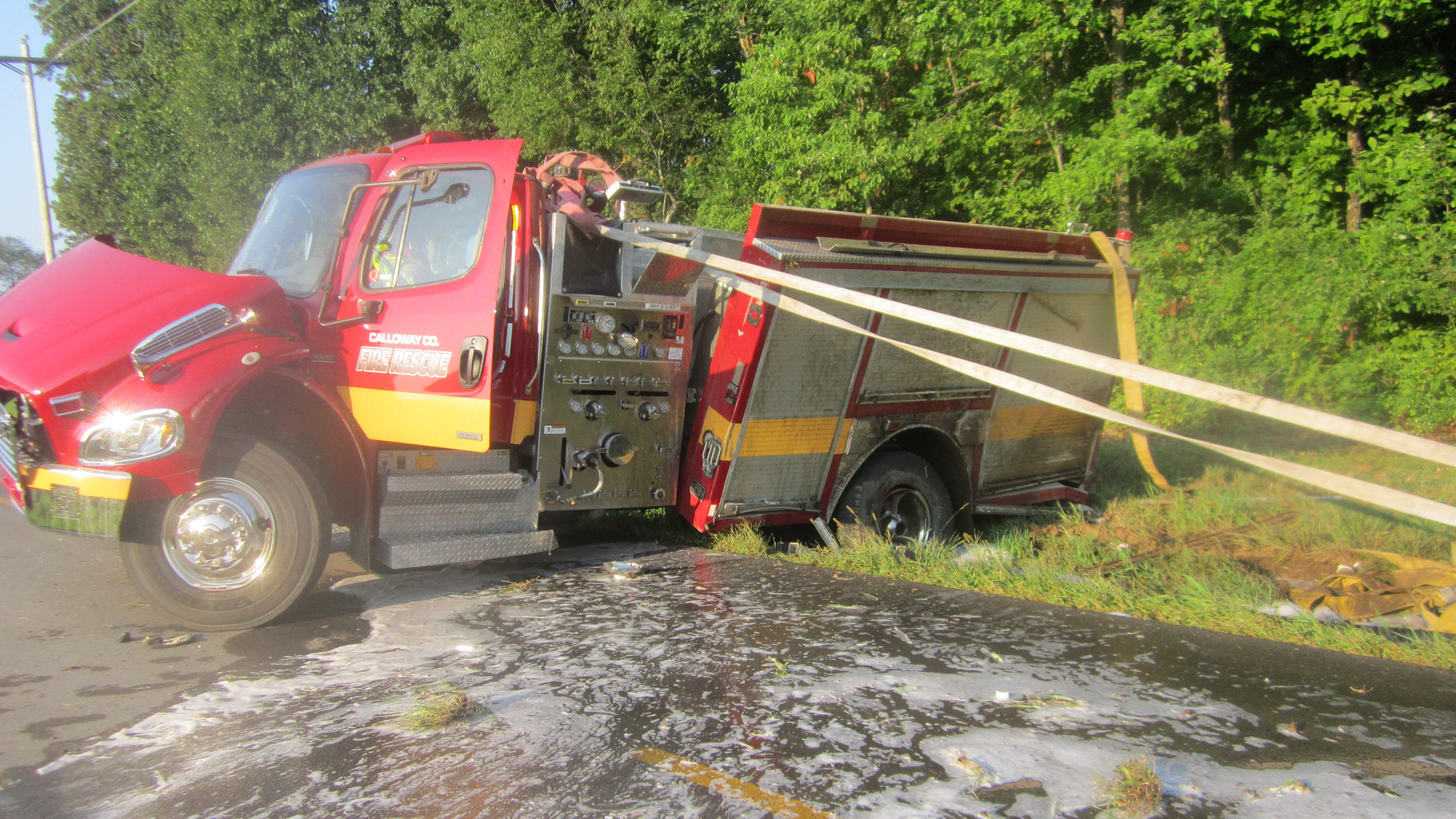 The Calloway County Fire-Rescue pumper overturned while responding to a call.