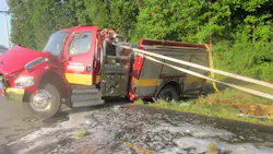 The Calloway County Fire-Rescue pumper overturned while responding to a call. The Calloway County Fire-Rescue pumper overturned while responding to a call.