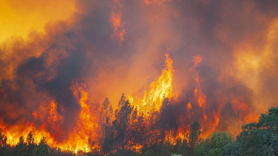 Flames erupt from the River Fire near Scott's Valley Road in Lake County, CA, on Aug. 2, 2018.