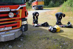 The Skellefteå Model encourages firefighters to remove contaminated gear at the scene and store in a part of the vehicle cabin separate from where firefighters are riding. The Skellefteå Model encourages firefighters to remove contaminated gear at the scene and store in a part of the vehicle cabin separate from where firefighters are riding.