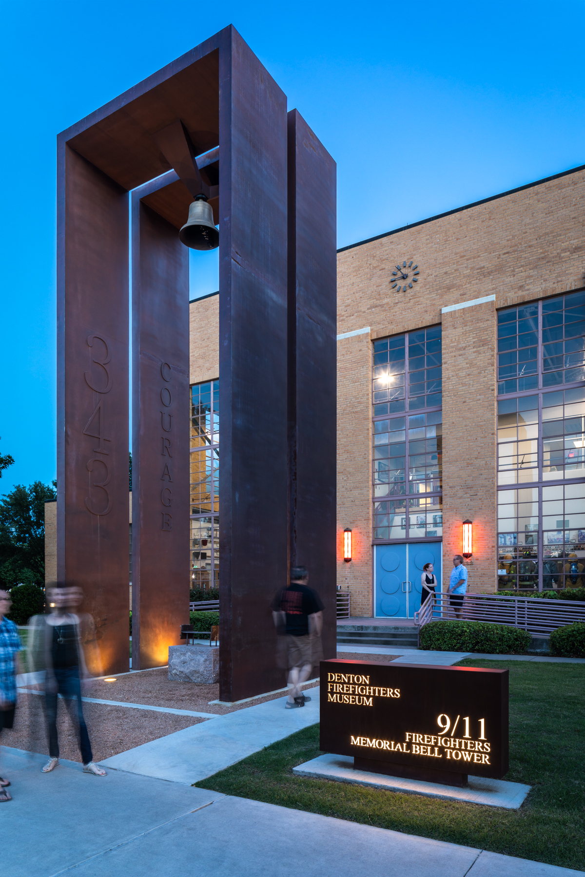 The 30-foot 9/11 memorial outside the Denton fire station includes an i-beam from the World Trade Center.