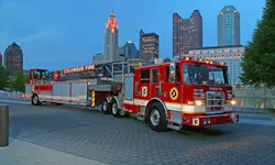 A whole collection of Amdor roll-up doors, including ones on the cab, were installed on a tiller aerial built by Pierce Mfg. A whole collection of Amdor roll-up doors, including ones on the cab, were installed on a tiller aerial built by Pierce Mfg.